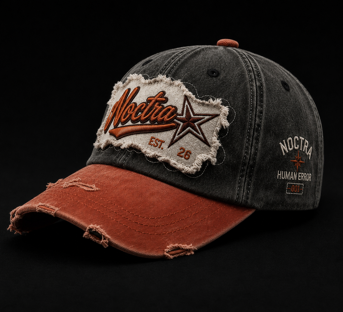 Noctra Outlaw 01 Black × Rust vintage baseball cap front view