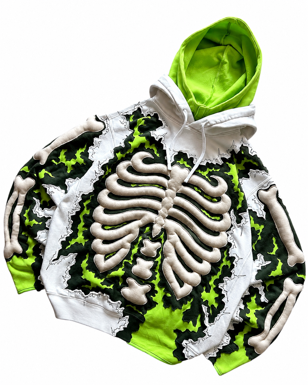 Noctra Venom Core oversized green skeleton hoodie flat lay