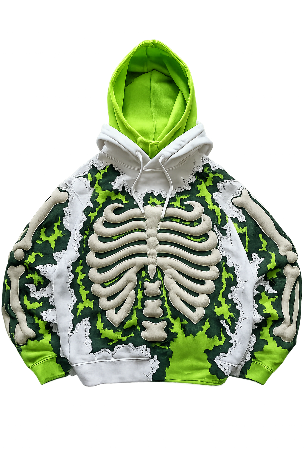 Noctra Venom Core oversized neon green skeleton hoodie front view