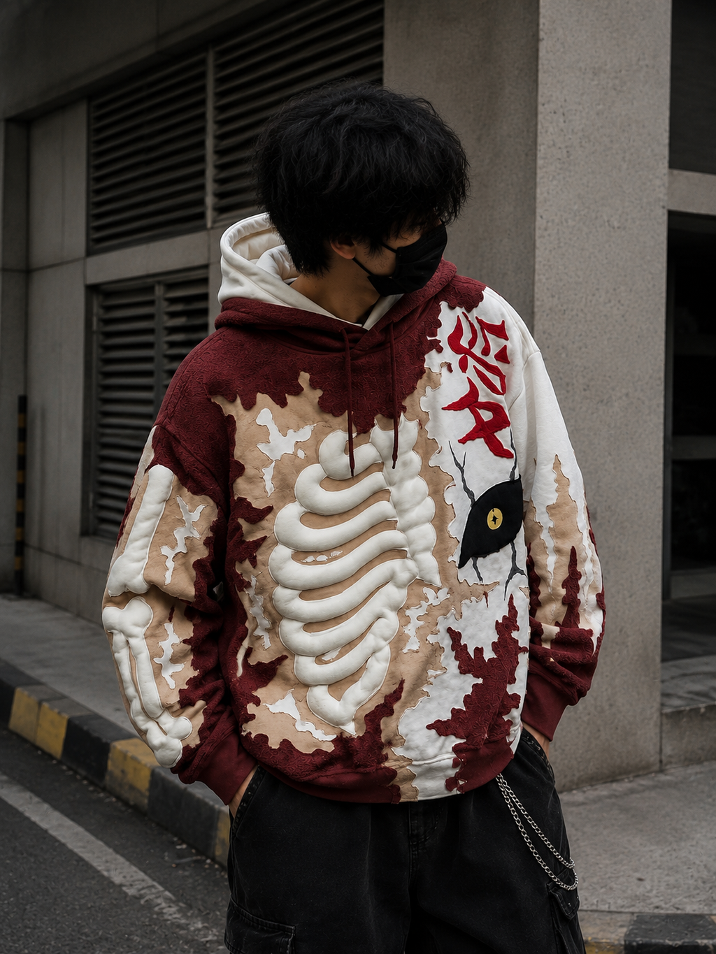 Side view of Noctra Ivory Rift premium streetwear hoodie