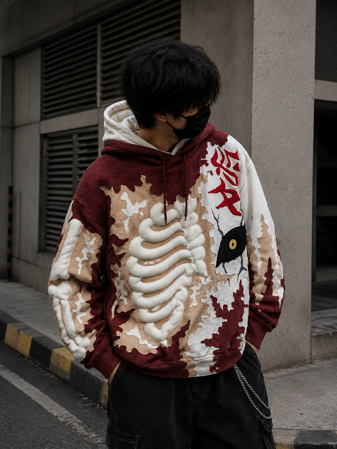 Side view of Noctra Ivory Rift premium streetwear hoodie