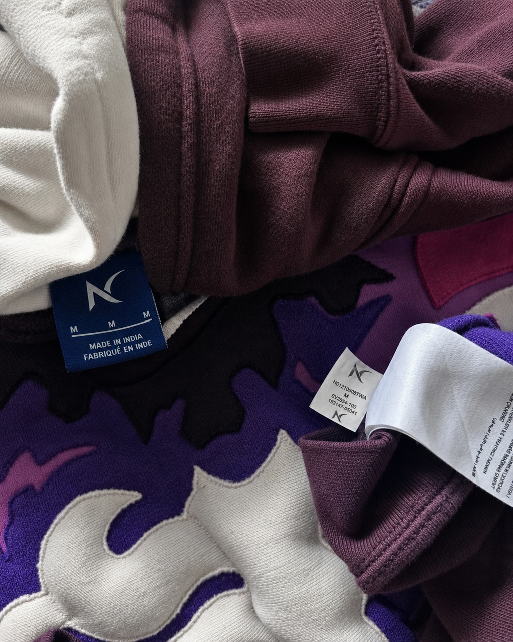 Noctra Violet Rift 3D skeleton appliqué hoodie detail