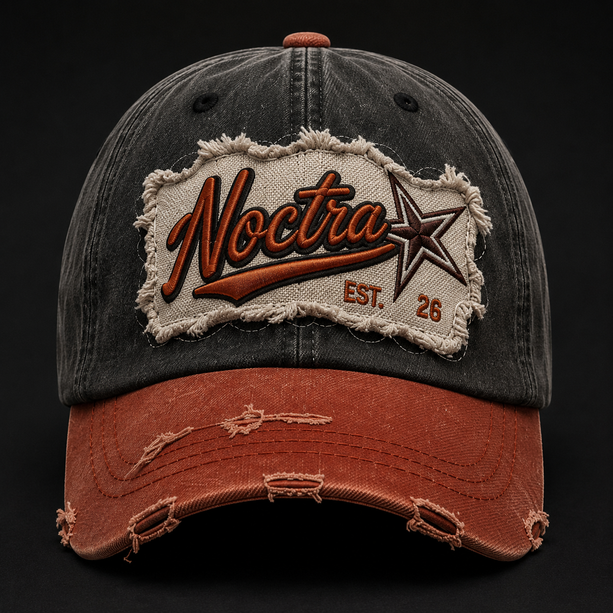 Noctra Outlaw 01 Black × Rust vintage baseball cap front view