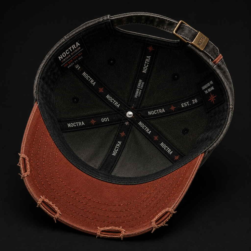 Noctra Outlaw 01 premium cotton baseball cap interior view