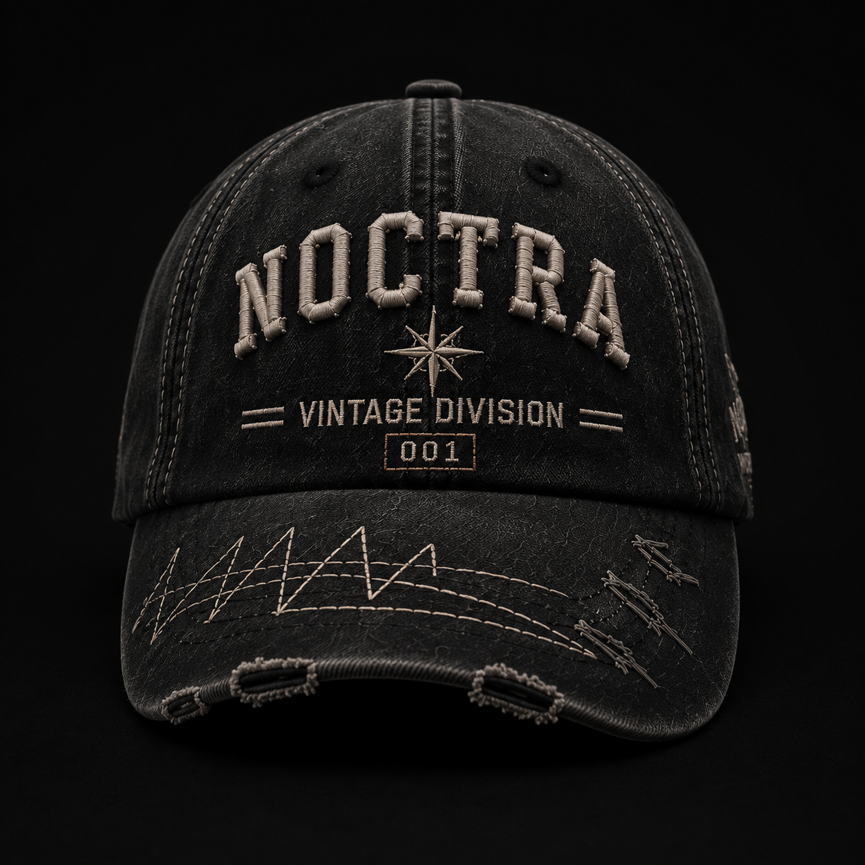 Noctra Static 02 Charcoal × Grey vintage baseball cap front view