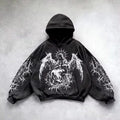 Noctra Fallen Seraph black gothic oversized hoodie with fallen angel graphic