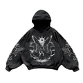 Noctra Twin Seraph black oversized hoodie with celestial angel graphic