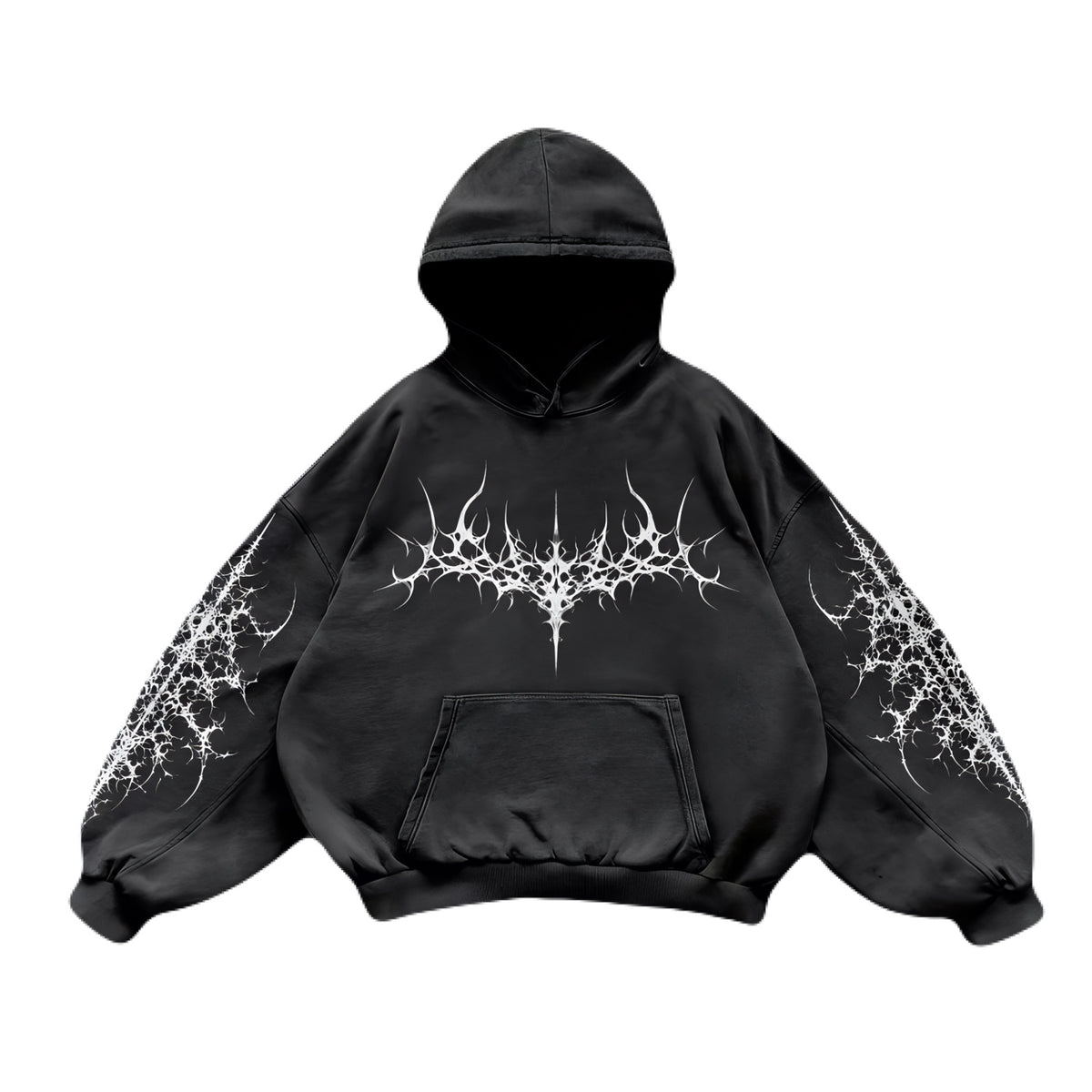 Noctra Black Ritual black oversized hoodie with gothic front graphic